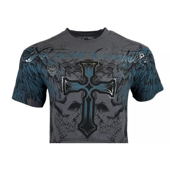 XTREME COUTURE by AFFLICTION Men's T-Shirt CARNIVORE Skulls Cross Biker S-5XL - Picture 7 of 9